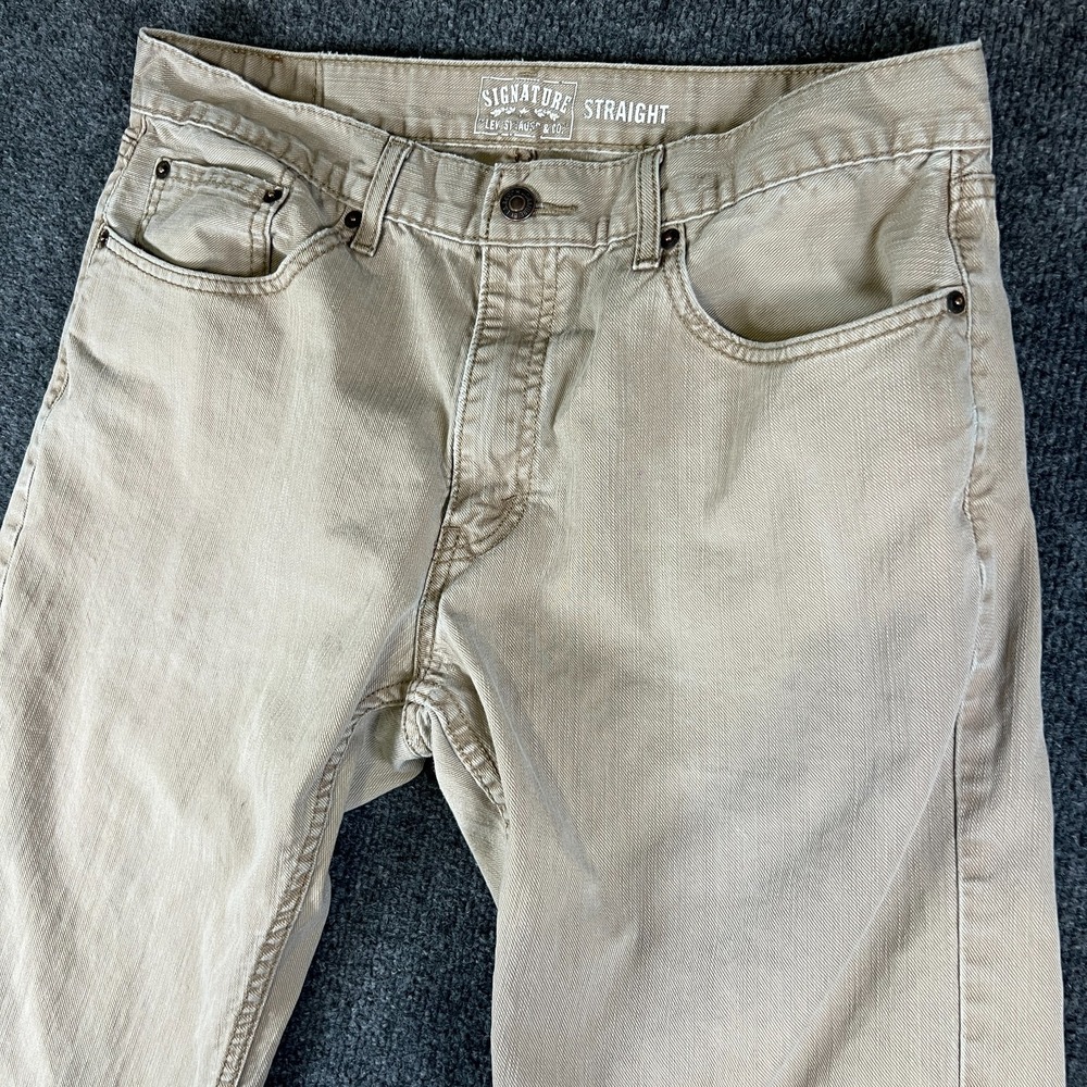 Signature By Levi's Jeans Mens 33X29 Beige Cotton Comfort Mid Rise Straight Leg